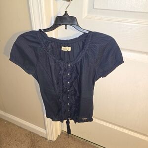 Hollister Navy Ruffle Front Blouse